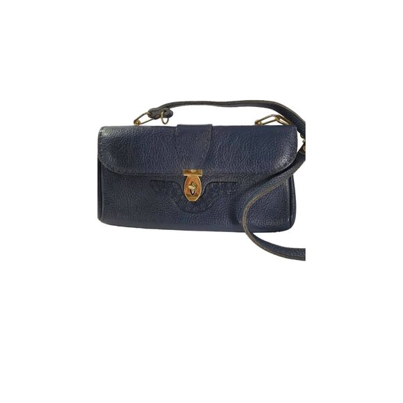 Vintage Ronay Blue Leather Shoulder Bag Rectangle Envelope Style Toggle Close - Picture 1 of 9